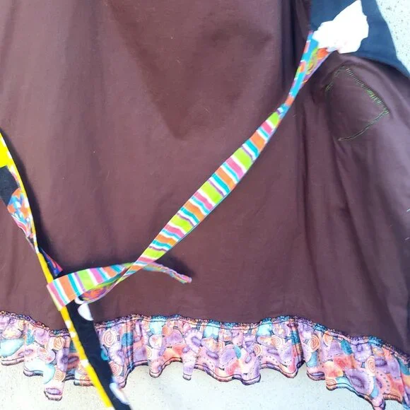 Frida Kahlo Bib Apron Colorful Handmade Black Cotton Plus Size XL Pockets - Picture 11 of 12